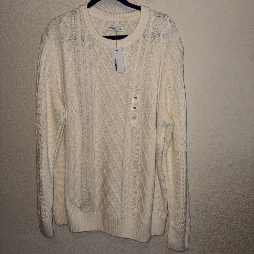New Mens Chunky Cable Knit Fisherman Nordic Sonoma Crewneck Sweater XXL 2XL